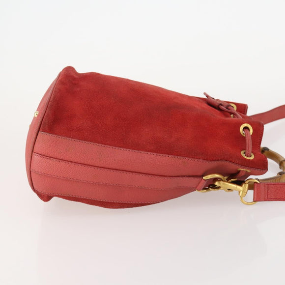 GUCCI Bamboo Shoulder Bag Suede 2way Red Gold 001 2865 1657 Auth INZ038