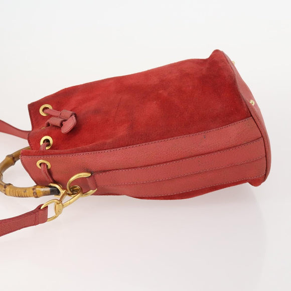 GUCCI Bamboo Shoulder Bag Suede 2way Red Gold 001 2865 1657 Auth INZ038