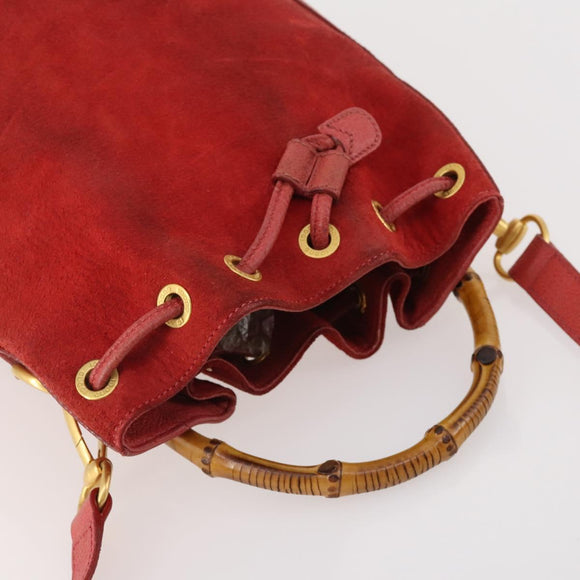 GUCCI Bamboo Shoulder Bag Suede 2way Red Gold 001 2865 1657 Auth INZ038