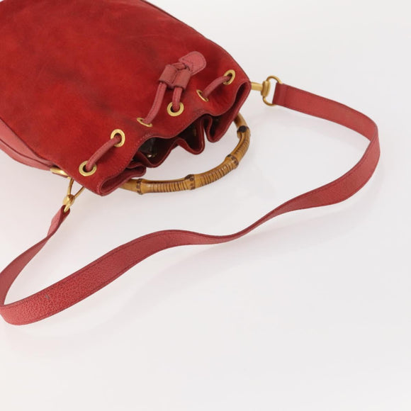 GUCCI Bamboo Shoulder Bag Suede 2way Red Gold 001 2865 1657 Auth INZ038