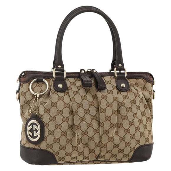 GUCCI GG Canvas Hand Bag Beige Gold 247902 Auth INZ039