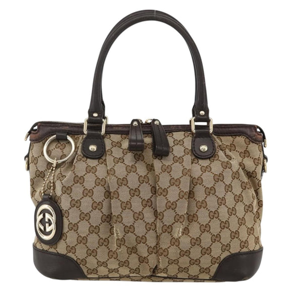 GUCCI GG Canvas Hand Bag Beige Gold 247902 Auth INZ039