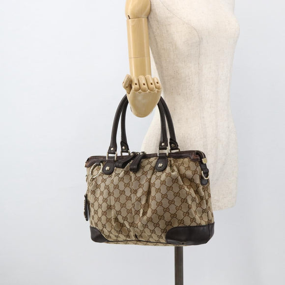 GUCCI GG Canvas Hand Bag Beige Gold 247902 Auth INZ039