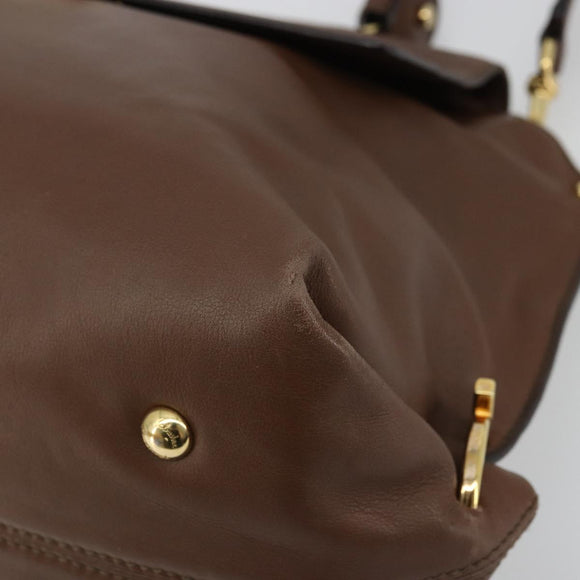 Salvatore Ferragamo Gancini Sofia Hand Bag Leather 2way Brown Gold Auth INZ040