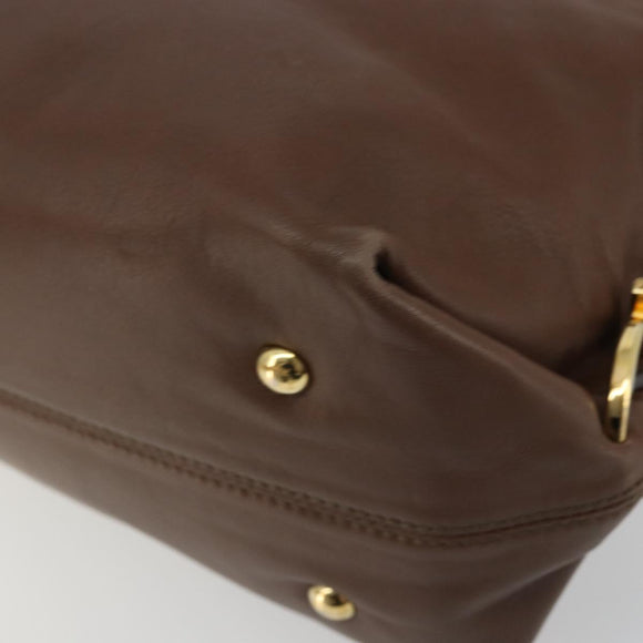 Salvatore Ferragamo Gancini Sofia Hand Bag Leather 2way Brown Gold Auth INZ040