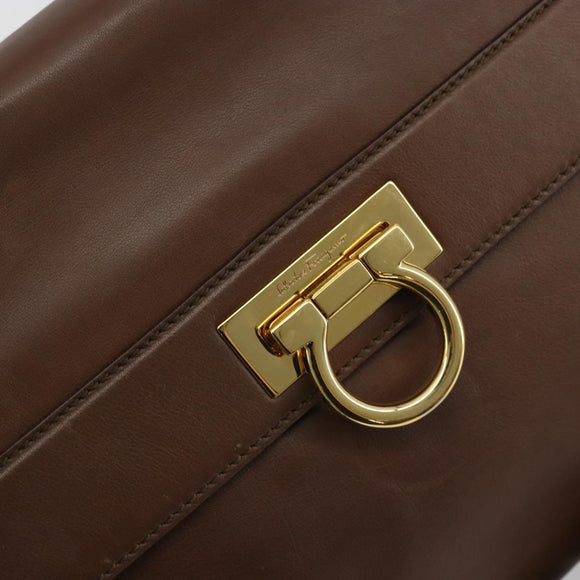 Salvatore Ferragamo Gancini Sofia Hand Bag Leather 2way Brown Gold Auth INZ040