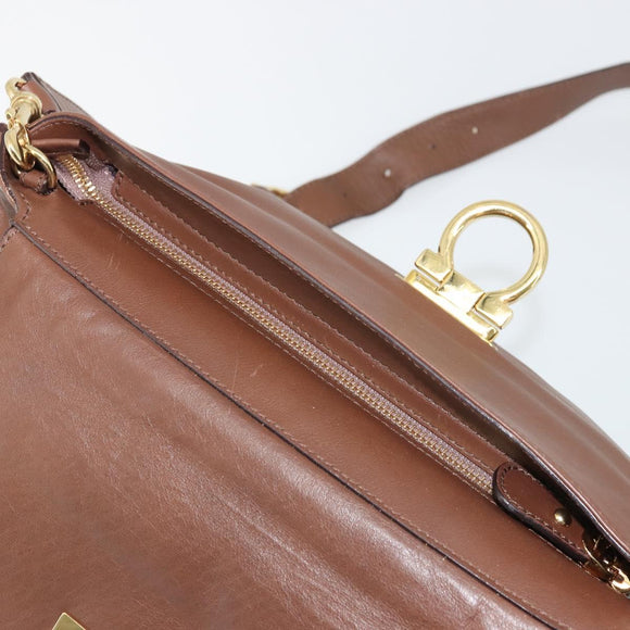 Salvatore Ferragamo Gancini Sofia Hand Bag Leather 2way Brown Gold Auth INZ040