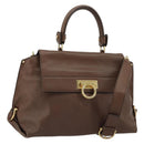 Salvatore Ferragamo Gancini Sofia Hand Bag Leather 2way Brown Gold Auth INZ040-1