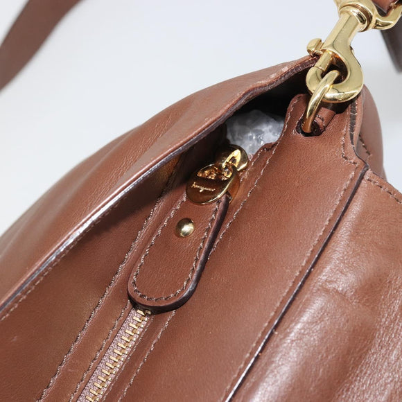 Salvatore Ferragamo Gancini Sofia Hand Bag Leather 2way Brown Gold Auth INZ040