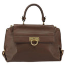 Salvatore Ferragamo Gancini Sofia Hand Bag Leather 2way Brown Gold Auth INZ040-13