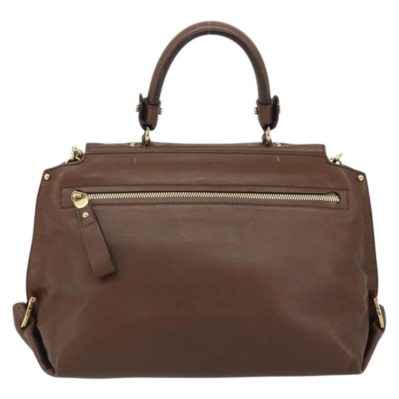 Salvatore Ferragamo Gancini Sofia Hand Bag Leather 2way Brown Gold Auth INZ040