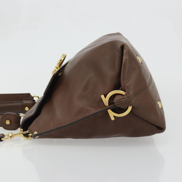 Salvatore Ferragamo Gancini Sofia Hand Bag Leather 2way Brown Gold Auth INZ040