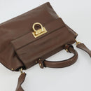 Salvatore Ferragamo Gancini Sofia Hand Bag Leather 2way Brown Gold Auth INZ040-6