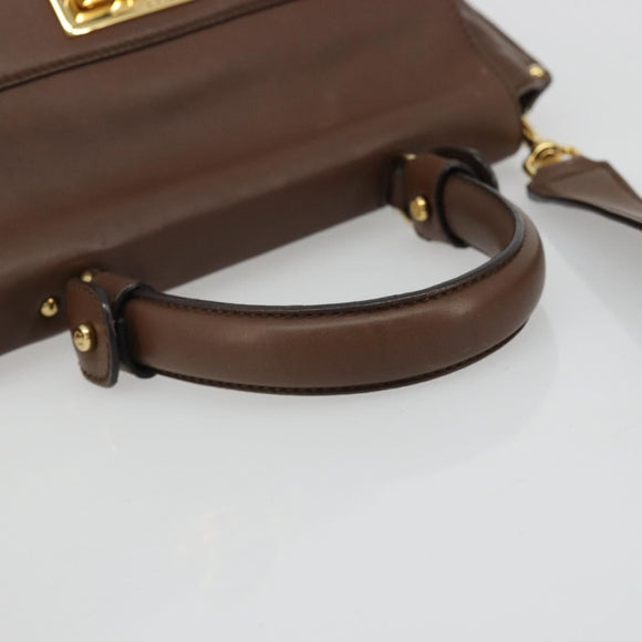 Salvatore Ferragamo Gancini Sofia Hand Bag Leather 2way Brown Gold Auth INZ040