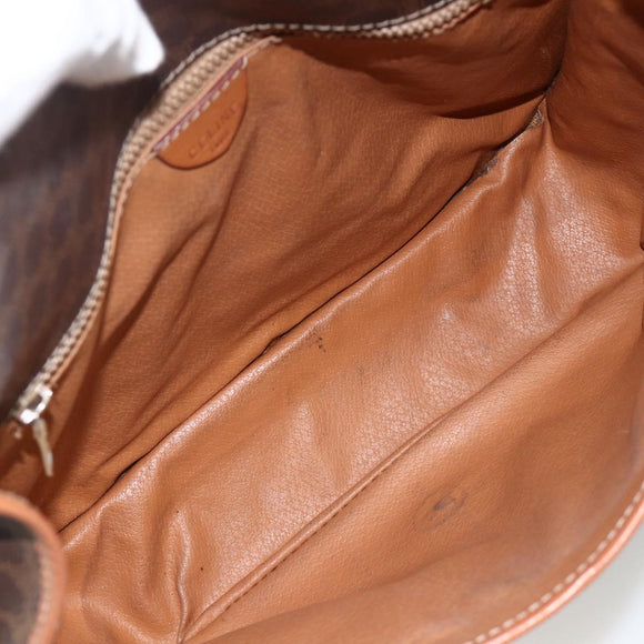 CELINE Macadam Canvas Shoulder Bag PVC Leather Brown Gold Auth INZ042