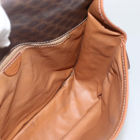 CELINE Macadam Canvas Shoulder Bag PVC Leather Brown Gold Auth INZ042