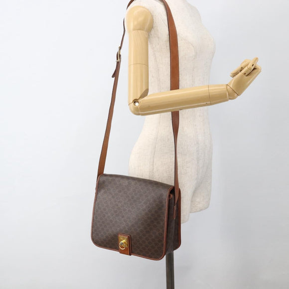 CELINE Macadam Canvas Shoulder Bag PVC Leather Brown Gold Auth INZ042