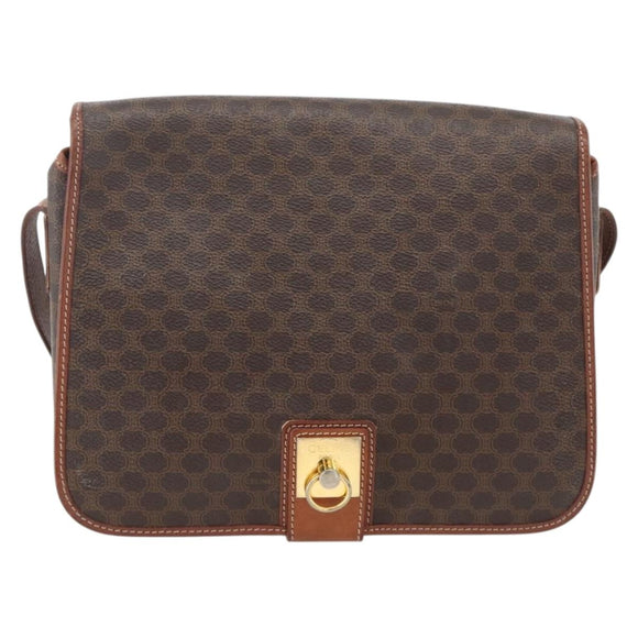 CELINE Macadam Canvas Shoulder Bag PVC Leather Brown Gold Auth INZ042