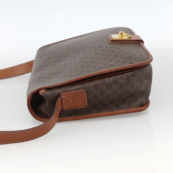 CELINE Macadam Canvas Shoulder Bag PVC Leather Brown Gold Auth INZ042