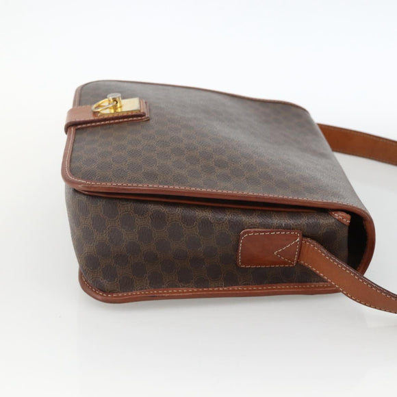CELINE Macadam Canvas Shoulder Bag PVC Leather Brown Gold Auth INZ042