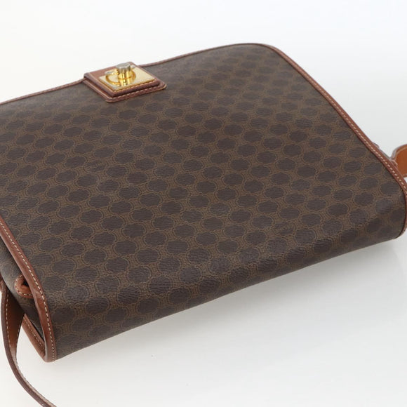 CELINE Macadam Canvas Shoulder Bag PVC Leather Brown Gold Auth INZ042