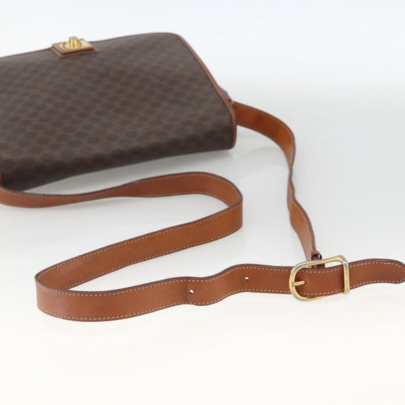 CELINE Macadam Canvas Shoulder Bag PVC Leather Brown Gold Auth INZ042