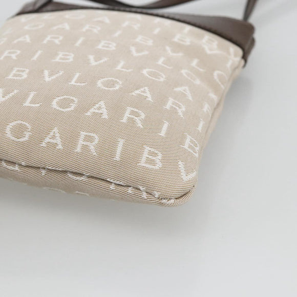 BVLGARI Logo Mania Shoulder Bag Canvas Beige Silver Auth INZ044A