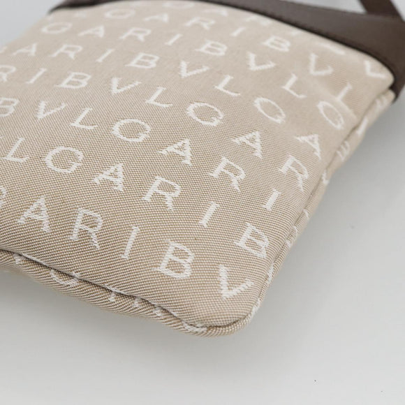 BVLGARI Logo Mania Shoulder Bag Canvas Beige Silver Auth INZ044A