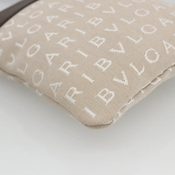 BVLGARI Logo Mania Shoulder Bag Canvas Beige Silver Auth INZ044A