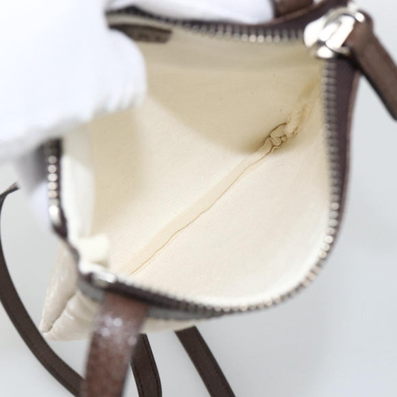 BVLGARI Logo Mania Shoulder Bag Canvas Beige Silver Auth INZ044A