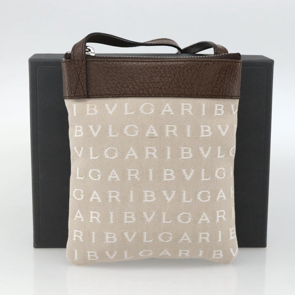 BVLGARI Logo Mania Shoulder Bag Canvas Beige Silver Auth INZ044A