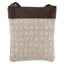 BVLGARI Logo Mania Shoulder Bag Canvas Beige Silver Auth INZ044A-13