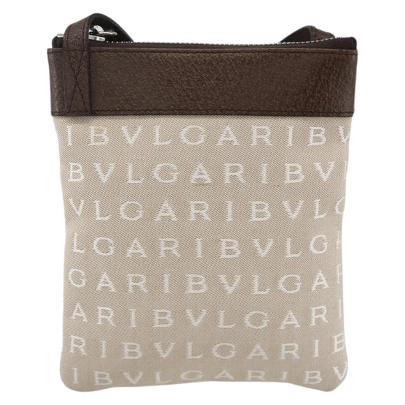 BVLGARI Logo Mania Shoulder Bag Canvas Beige Silver Auth INZ044A