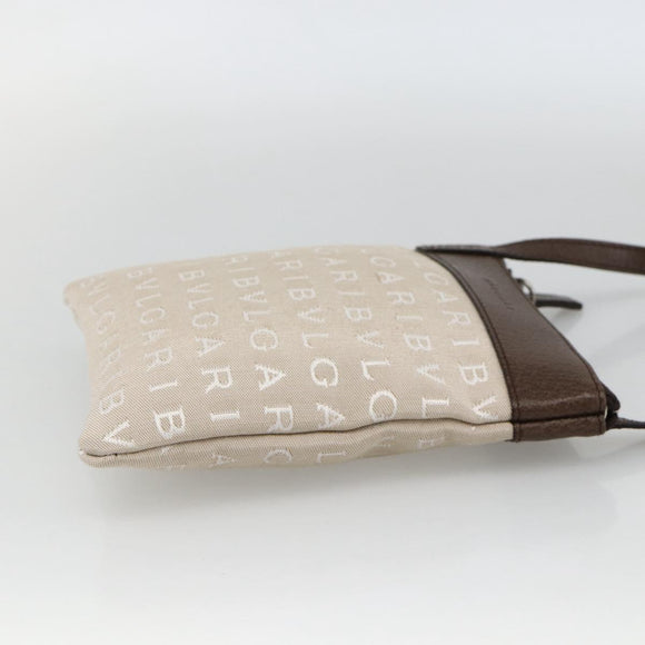 BVLGARI Logo Mania Shoulder Bag Canvas Beige Silver Auth INZ044A