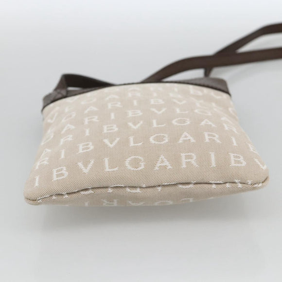 BVLGARI Logo Mania Shoulder Bag Canvas Beige Silver Auth INZ044A
