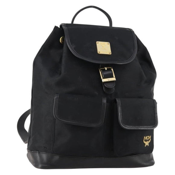 MCM Vicetos Logogram Backpack Canvas Black Gold Auth INZ047