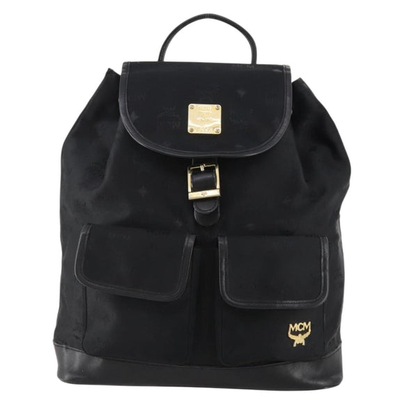 MCM Vicetos Logogram Backpack Canvas Black Gold Auth INZ047
