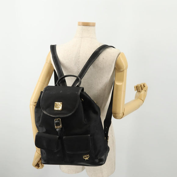 MCM Vicetos Logogram Backpack Canvas Black Gold Auth INZ047