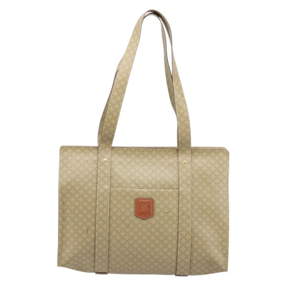 CELINE Macadam Canvas Tote Bag PVC Beige Gold Auth INZ048