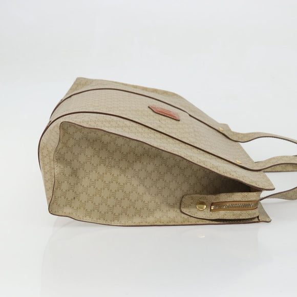 CELINE Macadam Canvas Tote Bag PVC Beige Gold Auth INZ048