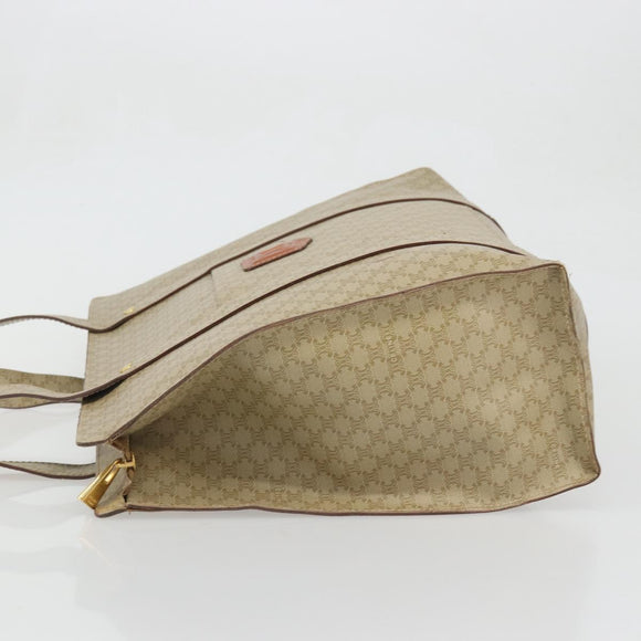 CELINE Macadam Canvas Tote Bag PVC Beige Gold Auth INZ048