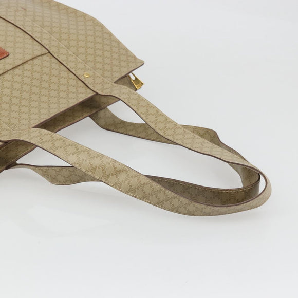 CELINE Macadam Canvas Tote Bag PVC Beige Gold Auth INZ048