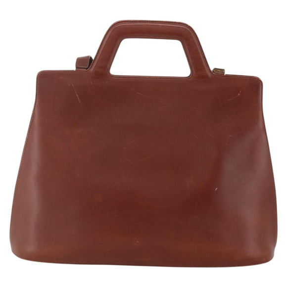Salvatore Ferragamo Gancini Hand Bag Leather 2way Brown Gold Auth INZ049