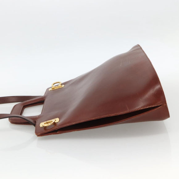 Salvatore Ferragamo Gancini Hand Bag Leather 2way Brown Gold Auth INZ049