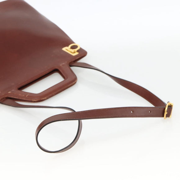 Salvatore Ferragamo Gancini Hand Bag Leather 2way Brown Gold Auth INZ049