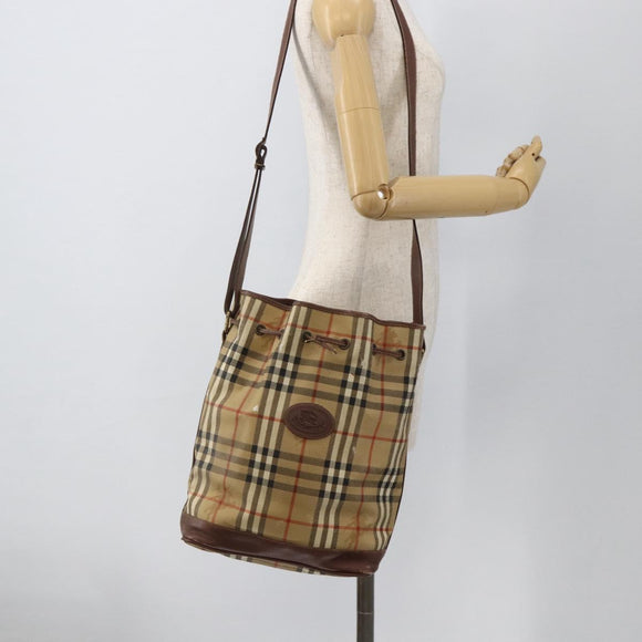 Burberrys Nova Check Shoulder Bag PVC Beige Auth INZ052