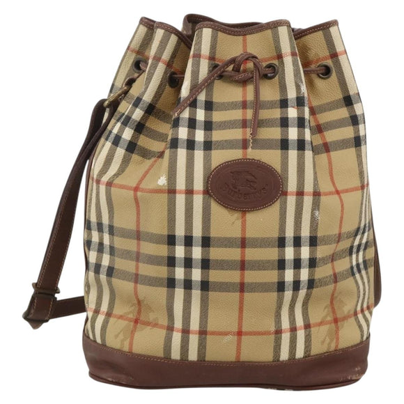Burberrys Nova Check Shoulder Bag PVC Beige Auth INZ052