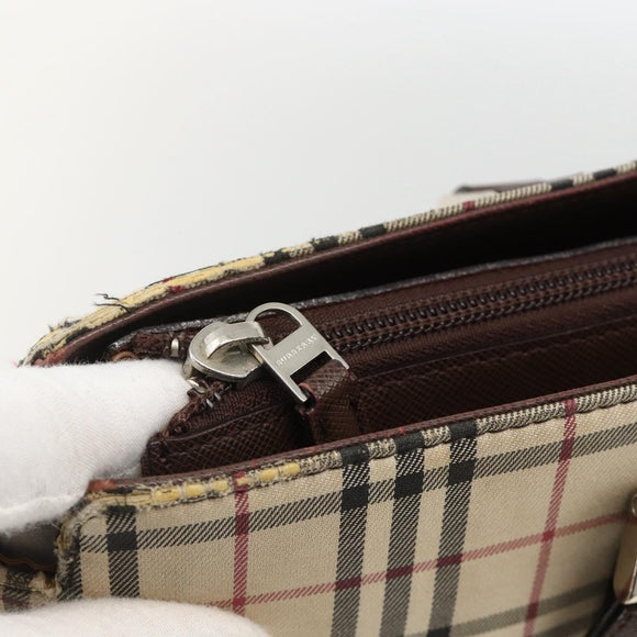 BURBERRY Nova Check Tote Bag Canvas Beige Silver Auth INZ053