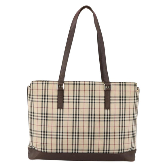 BURBERRY Nova Check Tote Bag Canvas Beige Silver Auth INZ053