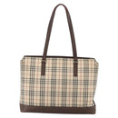 BURBERRY Nova Check Tote Bag Canvas Beige Silver Auth INZ053-2